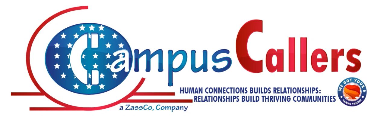 Campus Callers logo with slogan about human connections and relationships.