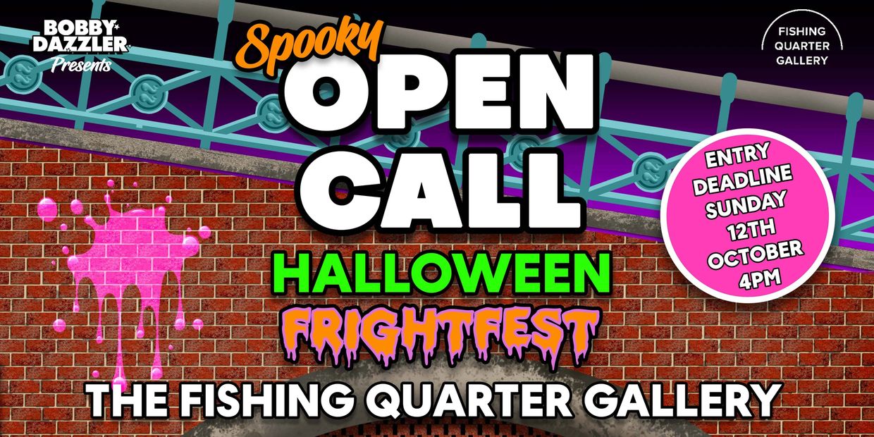 pink slime slides down the wall of the fishing gallery against a purple sky with eerie halloween fee