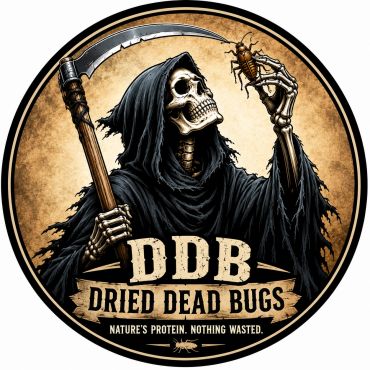 Grim Reaper holding a bug. Company Logo