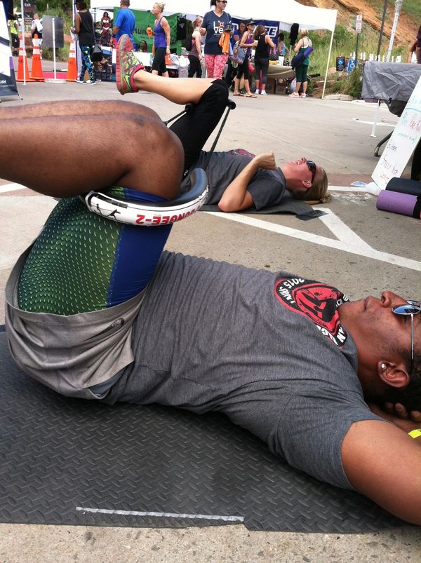 Tandem Core work for hip and running strength using a T-Bungee®-2.