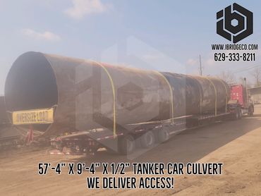IBC Delivering a 9'-4" diameter Tanker Car Culvert Pipe 57' Long