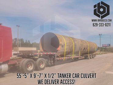IBC Delivering a 9'-7" diameter Tanker Car Culvert Pipe 55' Long