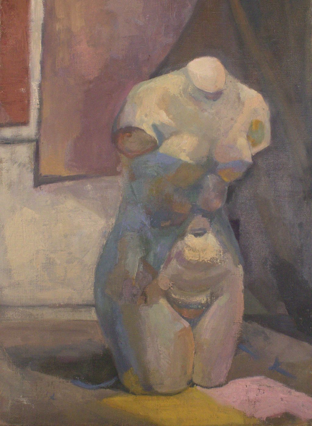oil painting on linen of a studio bust .
still life fine original painting.
