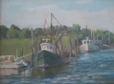 New Jesey harbors oil paintings, Port Belford, NJ oil paintings, Fishing NJ oil paintings.