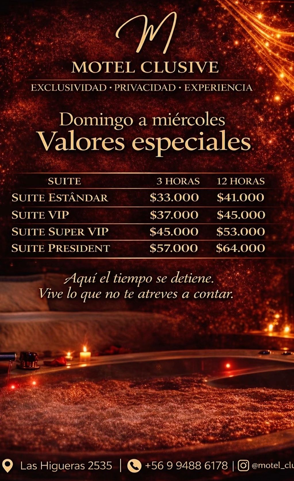 Promotional rates for suites at Motel Clusive from Sunday to Wednesday.