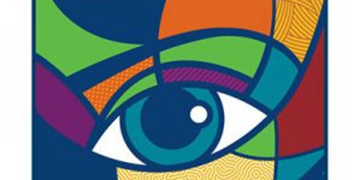 Colorful abstract eye design in geometric shapes.