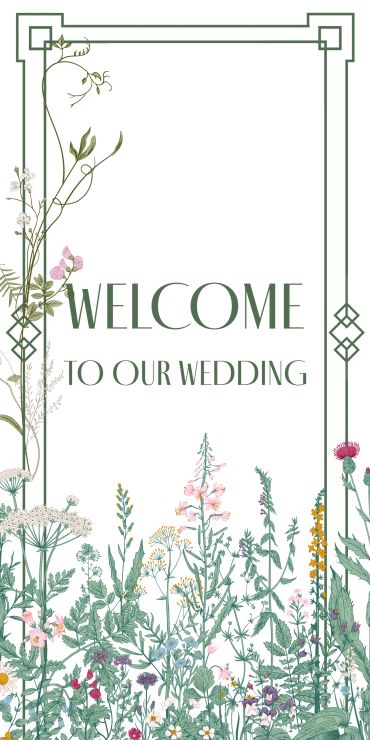 Welcome sign for a wedding with floral design.