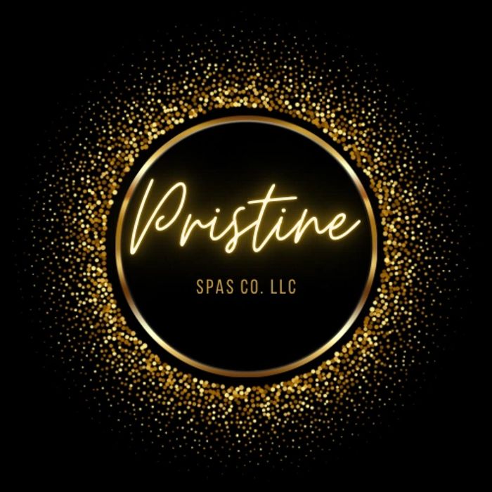 Elegant gold and black logo for Pristine Spas Co. LLC with sparkling gold accents.