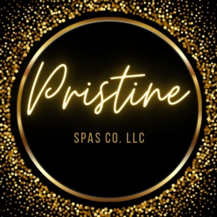 Elegant gold and black logo for Pristine Spas Co. LLC with sparkling gold accents.