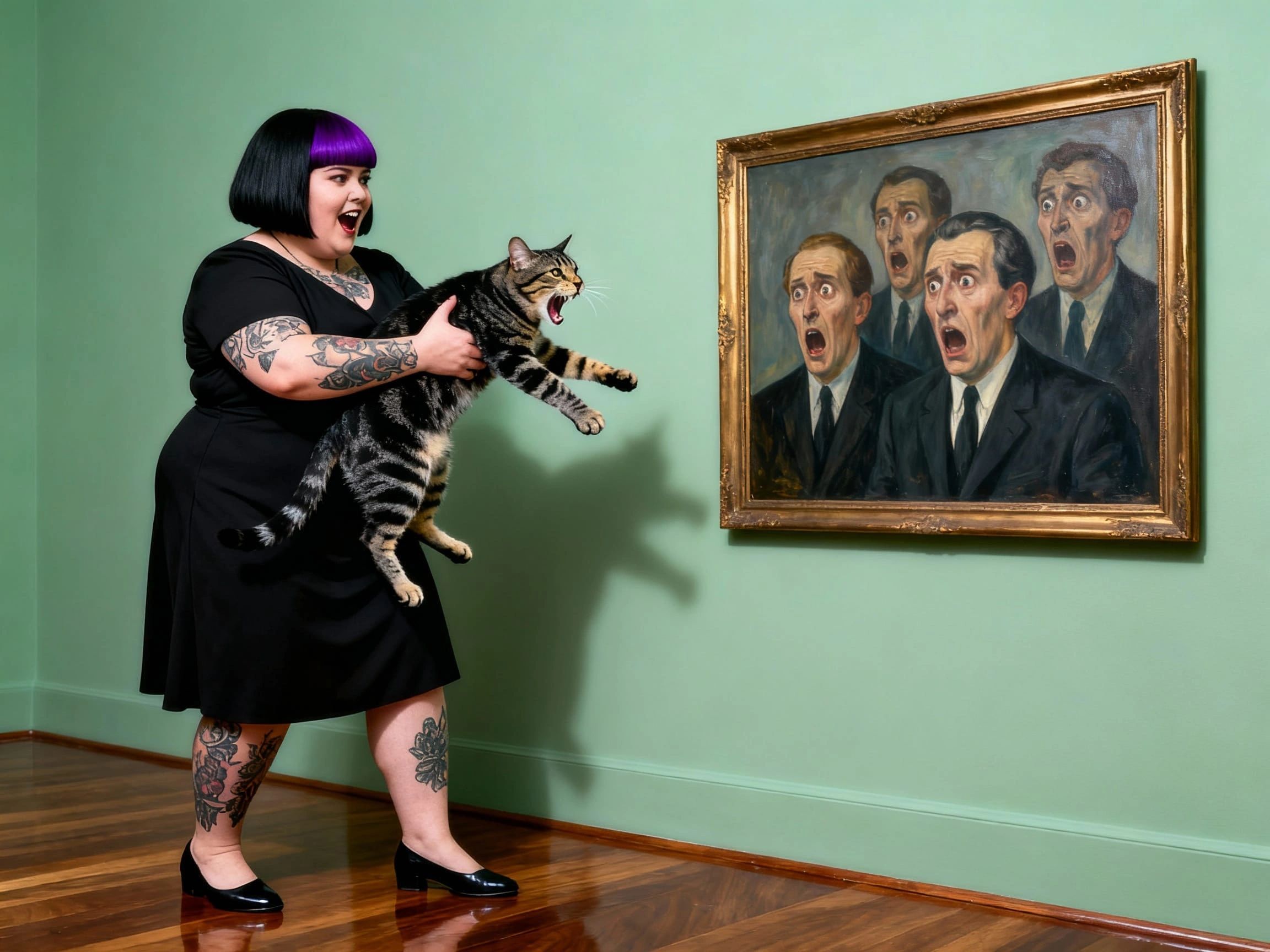 Artist presents her tabby cat