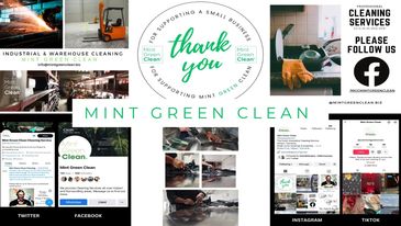 Mint Green Clean promotes professional industrial and residential cleaning services.