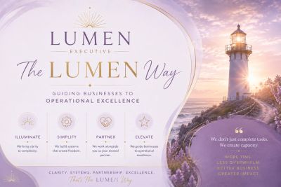 The LUMEN Way framework for executive support and operational excellence, built around Illuminate, Simplify, Partner and Elevate.