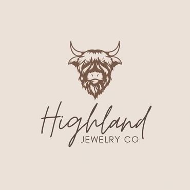 Logo of Highland Jewelry Co. featuring a highland cow illustration.