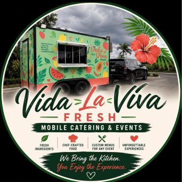 Colorful food truck advertising Vida La Viva Fresh catering service.