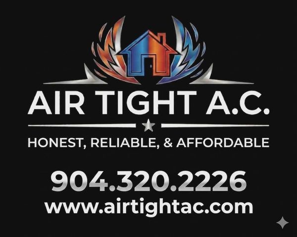 Air Tight A.C. logo with contact information for HVAC services in Jacksonville, Florida.