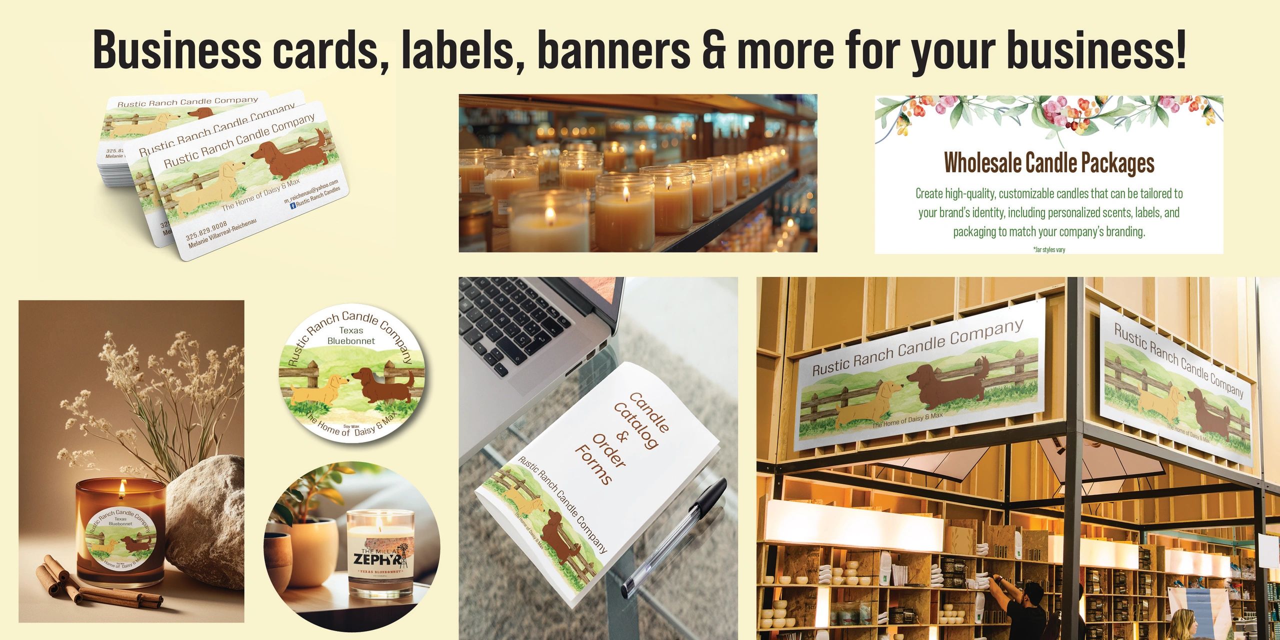 Candle company printed items to help showcase your business