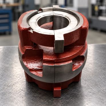 Cut metal mold or mechanical part with red paint.