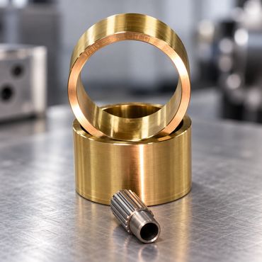 Brass mechanical components on a metal surface.