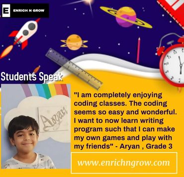 Young student Aryan enjoys learning coding and creating games with friends.