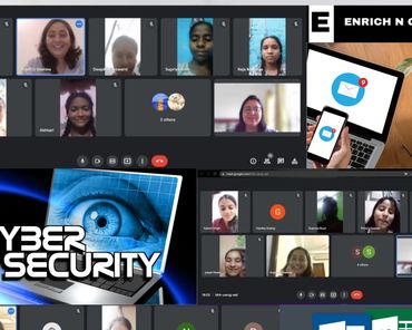 Collage of virtual meetings focused on cybersecurity and Microsoft Office training sessions.