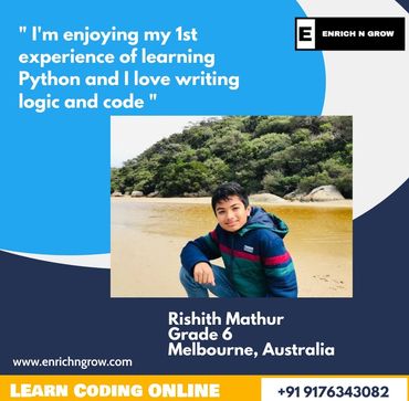 Rishith Mathur shares his excitement about learning Python and coding online.