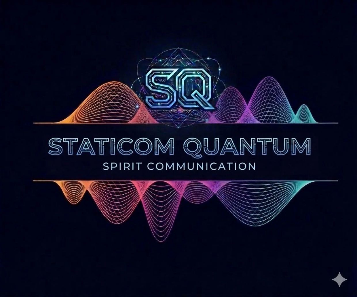 Logo of Staticom Quantum with colorful wave patterns representing spirit communication.
