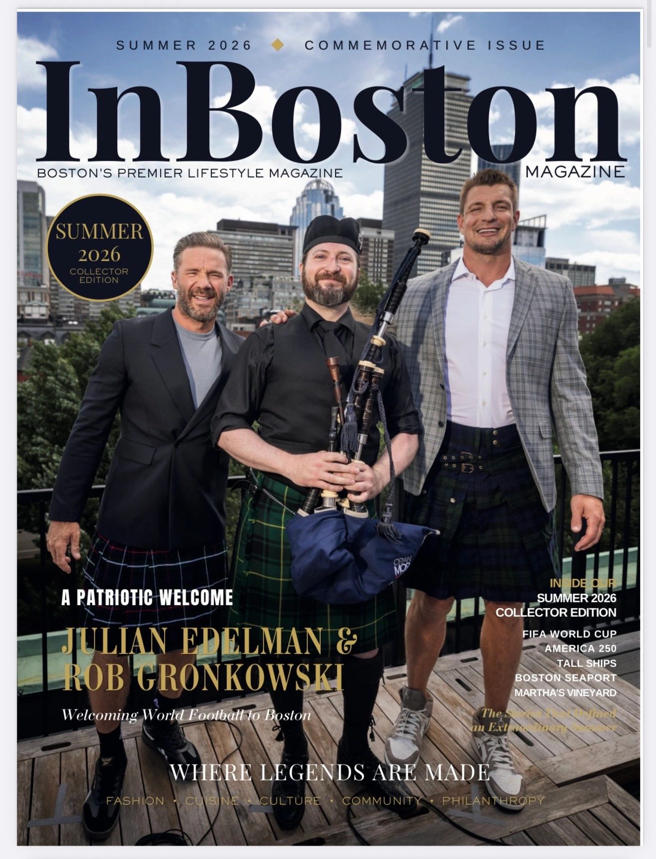 Julian Edelman, Rob Gronkowski and bagpiper Matt McArthur
Photo: FOX Sports