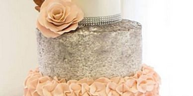 Blush and Silver Wedding Cake, VintageBakery.com 803-386-8806