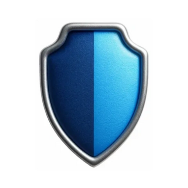 A blue shield with a silver border split into dark and light halves.