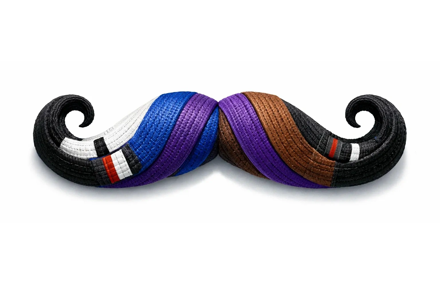 Colorful curled fabric shaped like a mustache on a white background.