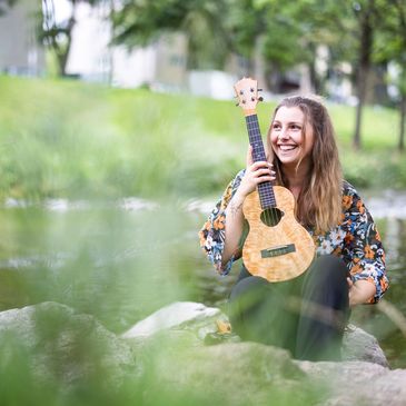Larissa Leaves with her Koaloha Ukulele at the Dreisam River