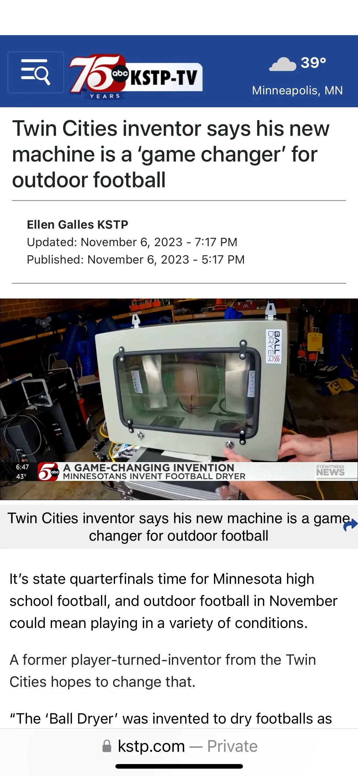 ABC News KSTP Minneapolis Ball Dryer Football Dryer