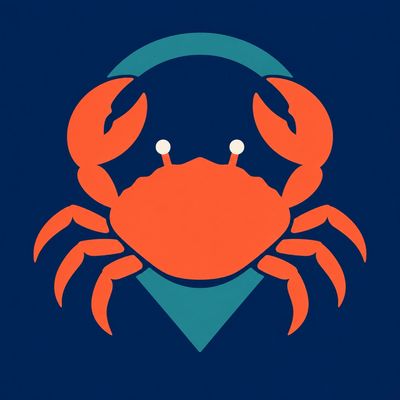 CrabPotLog app icon: an orange crab over a teal map pin on navy