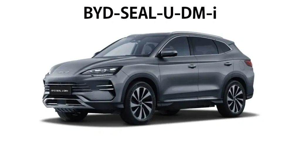 Sleek grey BYD SEAL U DM i electric SUV on white background.