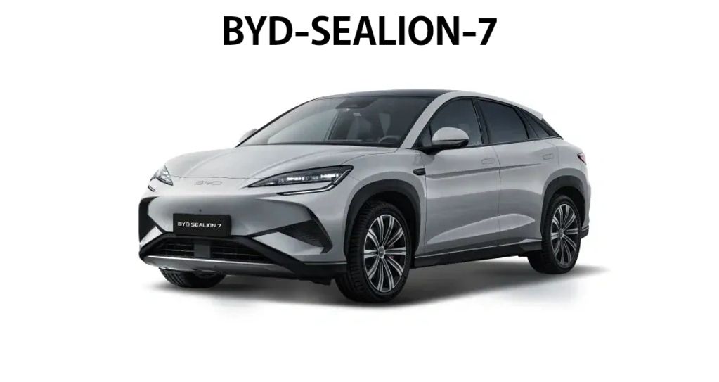 Sleek silver BYD SEALION-7 electric SUV with modern design.
