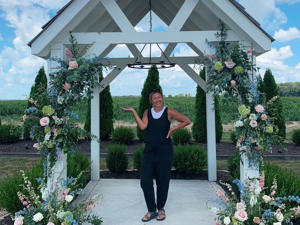 Photo of Leslie Bridges with beautiful florals at White Willow Farm in Arcadia Indiana. 