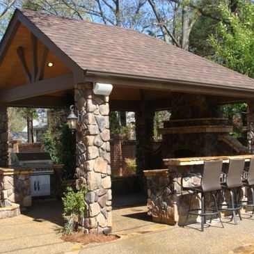 Out Door Pavilion, Custom Design, Stone work, kitchen, bar, grill 