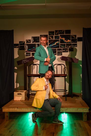 Actors performing the opening scene of 'From Jasper with Love' on the stage