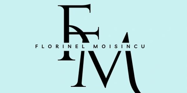 Stylish logo with initials F and M, and name Florinel Moisincu .graphic design services.