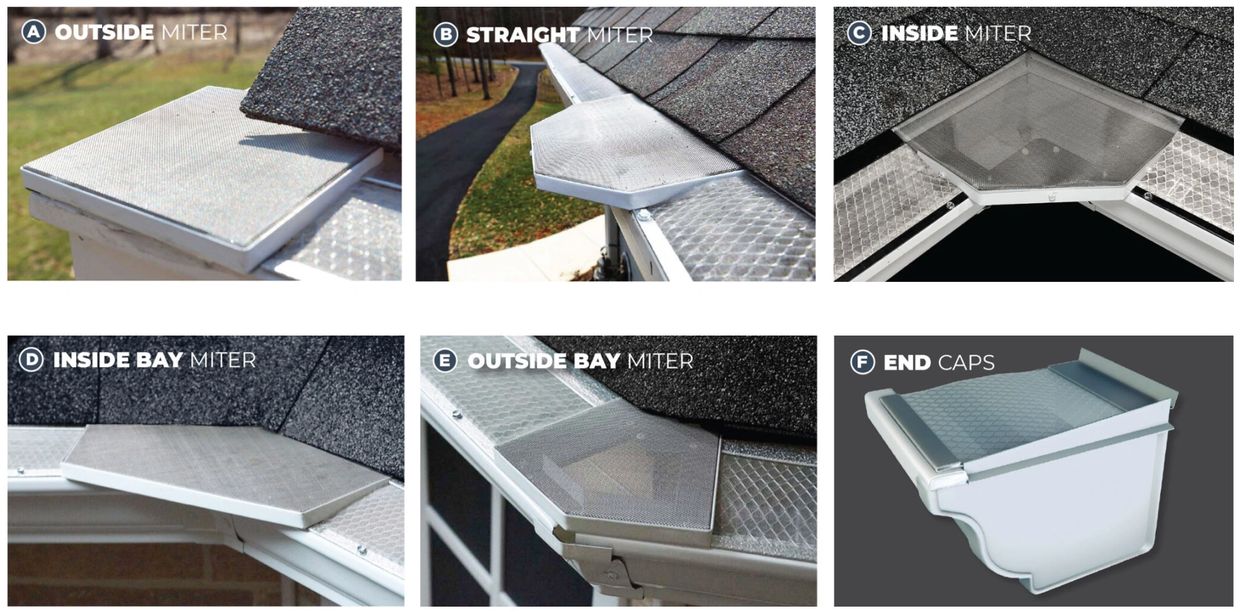 Miter boxes replace splash guards on standard gutter systems.