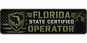Military-themed Florida state certified operator badge.