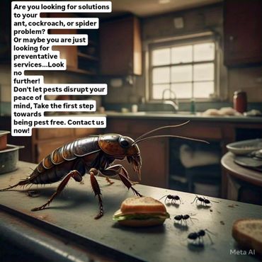 Giant cockroach and ants invade kitchen, pest control solutions offered.