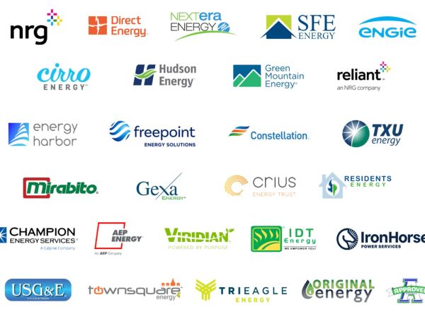 A collection of various energy company logos.