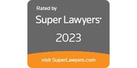A gray and orange badge that reads:
Rated by
Super Lawyers
2023
Visit SuperLawyers.com