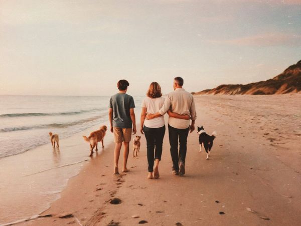 Family walk on the beach