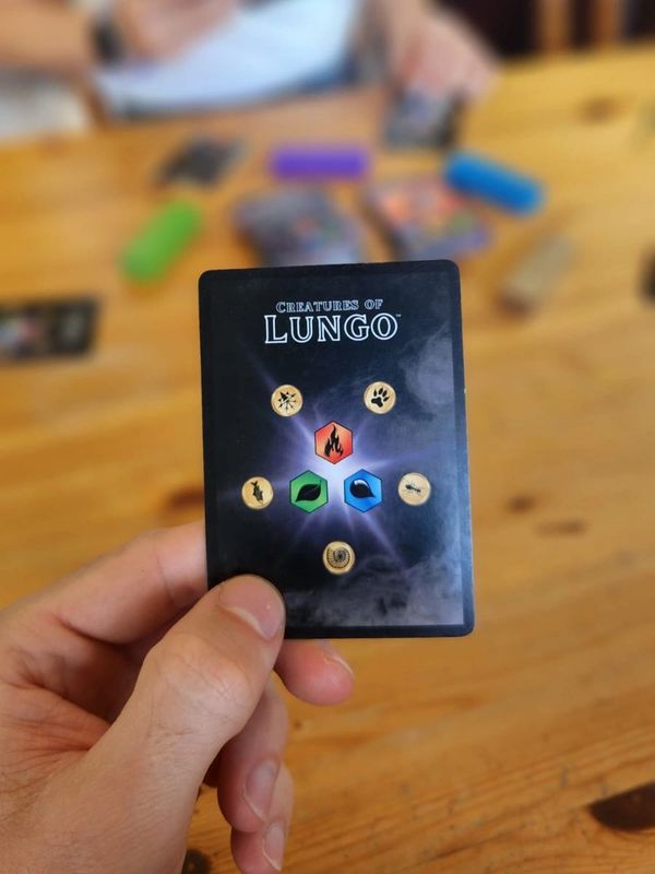 Creatures of Lungo Card Game in progress - Back of card design.
