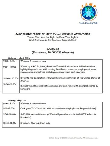 Camp Choice Game of the Life Schedule Letter