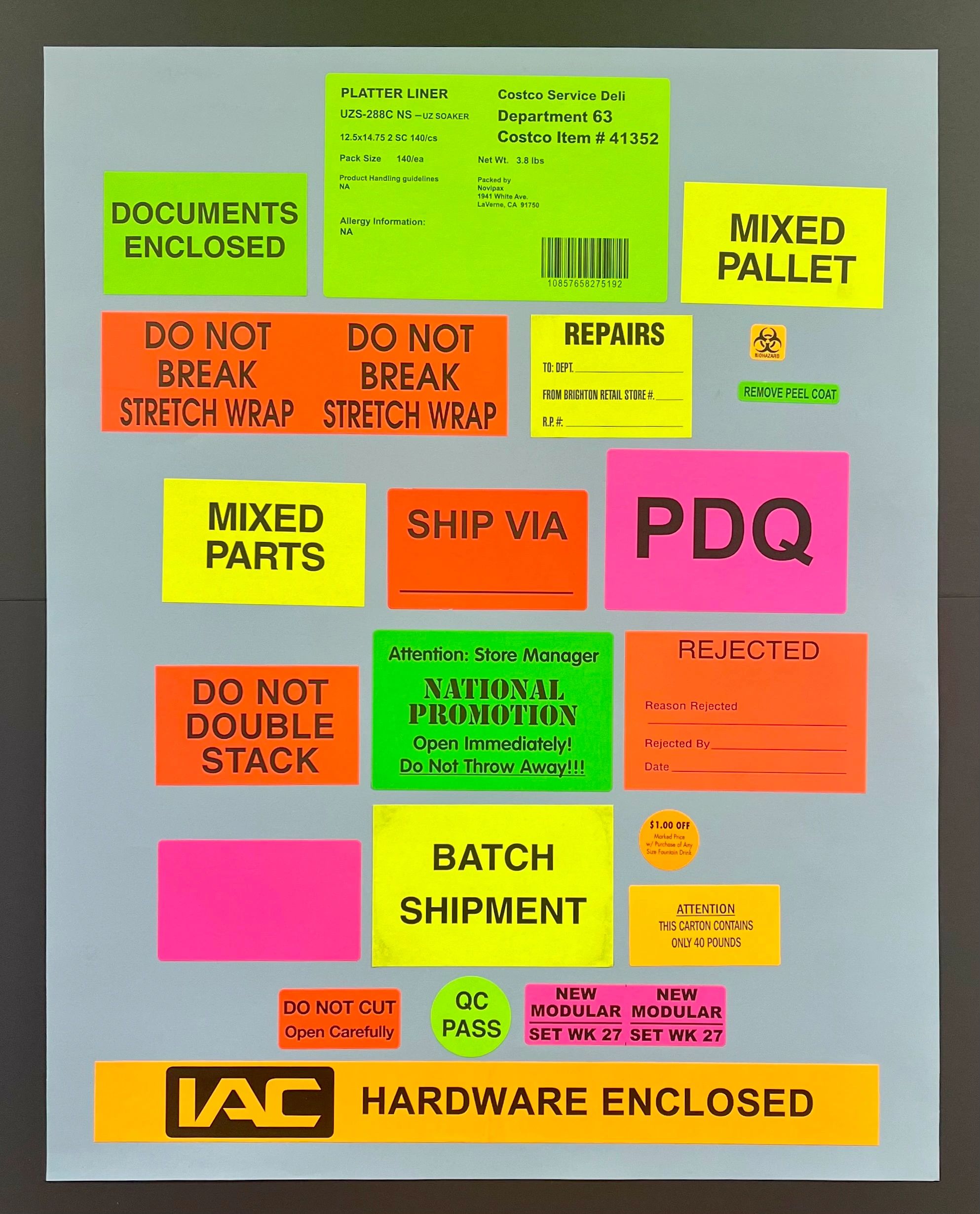 high visibility labels, shipping labels, pallet labels, warehouse labels, packing list labels