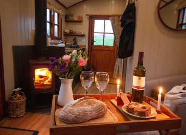 Some tasty treats and wine left by the owners of Chishillway Shepherds Hut for their guests