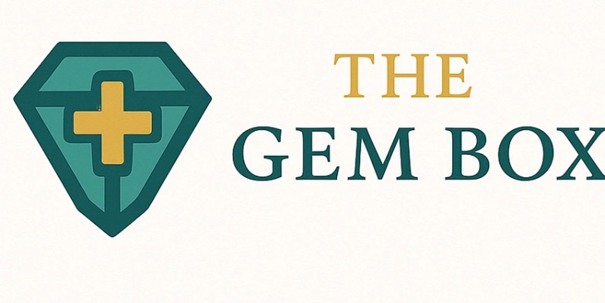 Logo of The Gem Box featuring a gem with a cross inside it.